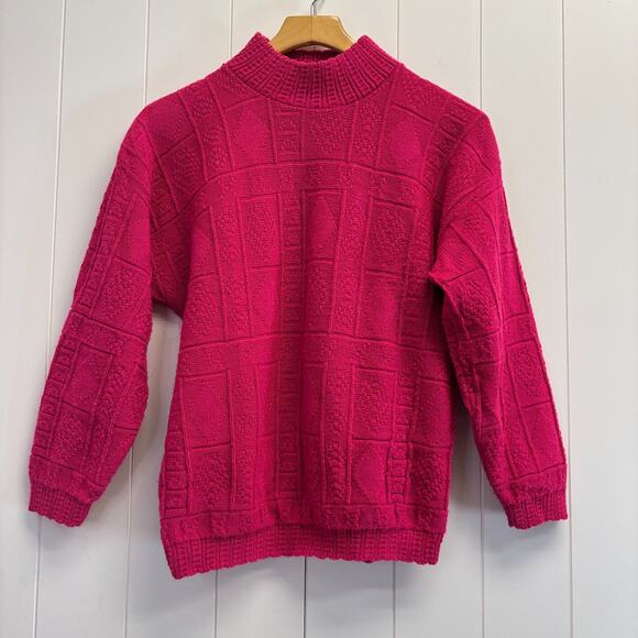 Vintage Arielle Womens Preppy 90's Diamond Knit Mock Neck Sweater Size M Cozy - Picture 1 of 9